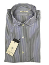 LBM 1911 Shirt 15.75, Olive/blue/white stripes Spread collar Cotton