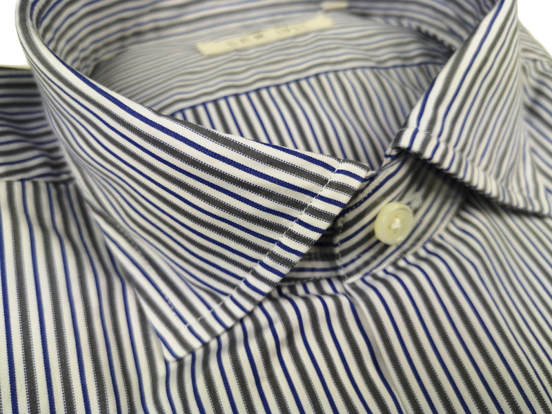 LBM 1911 Shirt 15.75, Olive/blue/white stripes Spread collar Cotton