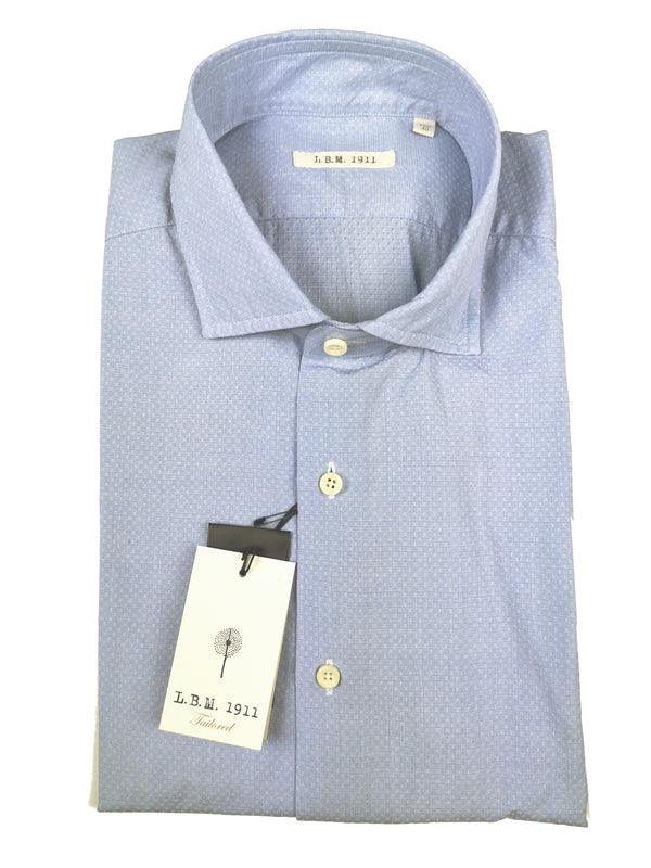 LBM 1911 Shirt 15.75, Pale blue basketweave Spread collar Cotton