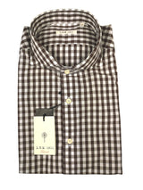 LBM 1911 Shirt 15.75, Brown/white gingham check Spread collar Cotton