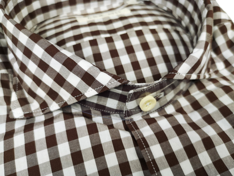 LBM 1911 Shirt 15.75, Brown/white gingham check Spread collar Cotton