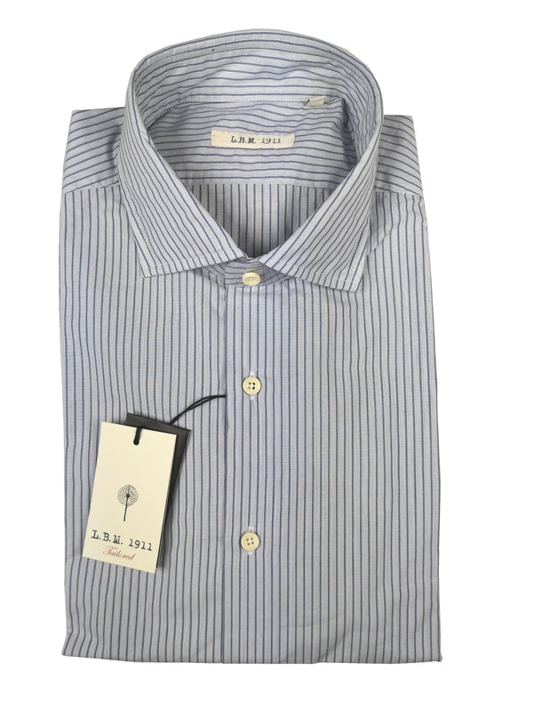 LBM 1911 Shirt 15.75, Slate blue stripes Spread collar Cotton