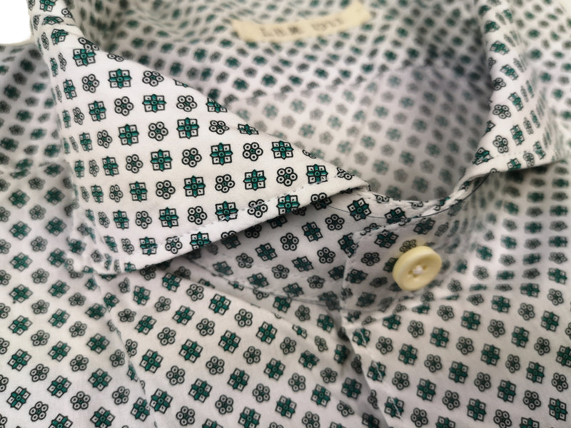 LBM 1911 Shirt 15.75, Teal vintage neat print Spread collar Cotton