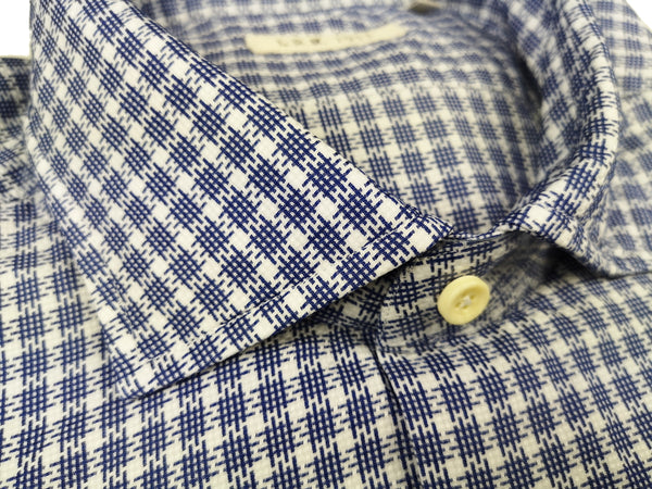 LBM 1911 Shirt 15.75, White with blue hash check Spread collar Cotton