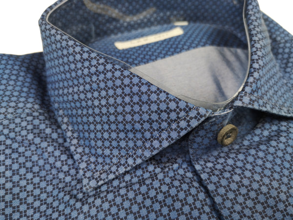 LBM 1911 Shirt 15.75, Blue/midnight fancy pattern Spread collar Cotton