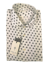 LBM 1911 Shirt 15.75, White with floral pattern Spread collar Linen/Cotton