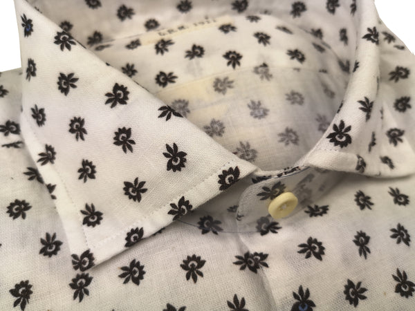 LBM 1911 Shirt 15.75, White with floral pattern Spread collar Linen/Cotton
