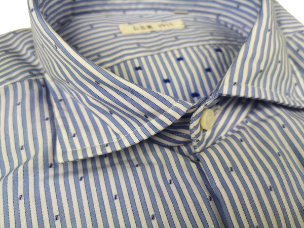 LBM 1911 Shirt 15.75, Blue/White stripe with navy woven dot Spread collar Cotton