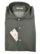 LBM 1911 Shirt 15.75, Olive green/black vintage print Spread collar Cotton