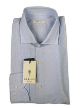 LBM 1911 Shirt 15.75, Blue/White micro stripe with mini white woven paisleys Spread collar Cotton