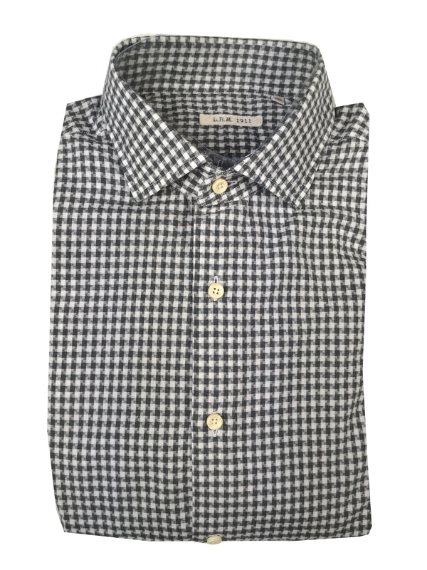 LBM 1911 Shirt 15.75, Charcoal/white check Spread collar Cotton