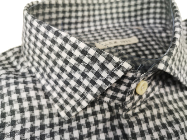LBM 1911 Shirt 15.75, Charcoal/white check Spread collar Cotton