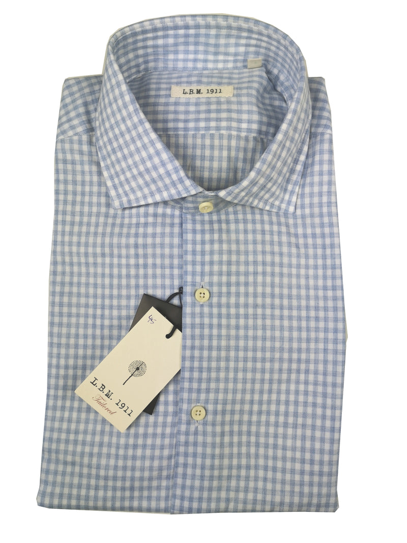 LBM 1911 Shirt 15.75, Sky/white check Spread collar Cotton