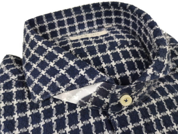 LBM 1911 Shirt 15.75, Navy with white houndstooth check Spread collar Cotton