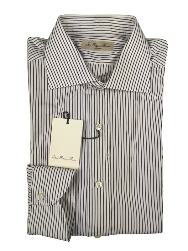 Luigi Bianchi Shirt 15.75, White with black stripes Spread collar Cotton