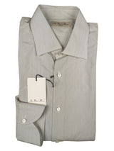 Luigi Bianchi Shirt 15.75, White with taupe stripes Spread collar Cotton