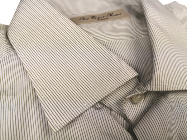 Luigi Bianchi Shirt 15.75, White with taupe stripes Spread collar Cotton