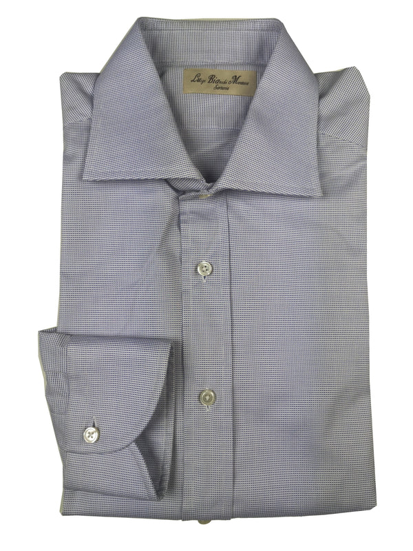 Luigi Bianchi Shirt 15.75, White with blue dobby Spread collar Cotton