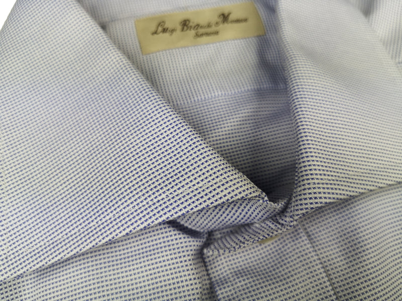 Luigi Bianchi Shirt 15.75, White with blue dobby Spread collar Cotton