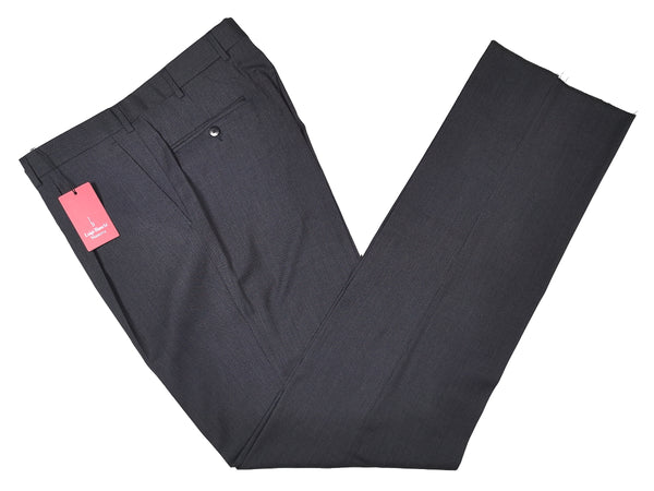 Luigi Bianchi  Trousers 36, Charcoal grey microcheck Pleated front Relaxed fit Wool