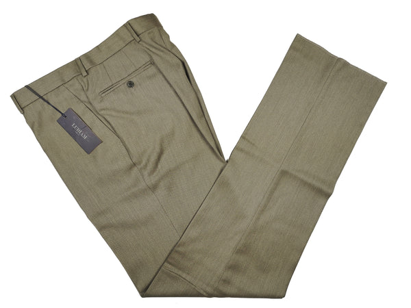 Luigi Bianchi  Trousers 36, Light olive twill Flat front Relaxed fit Wool