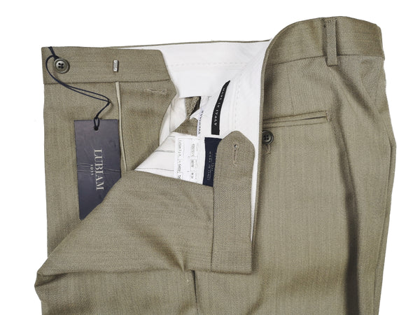 Luigi Bianchi  Trousers 36, Light olive twill Flat front Relaxed fit Wool