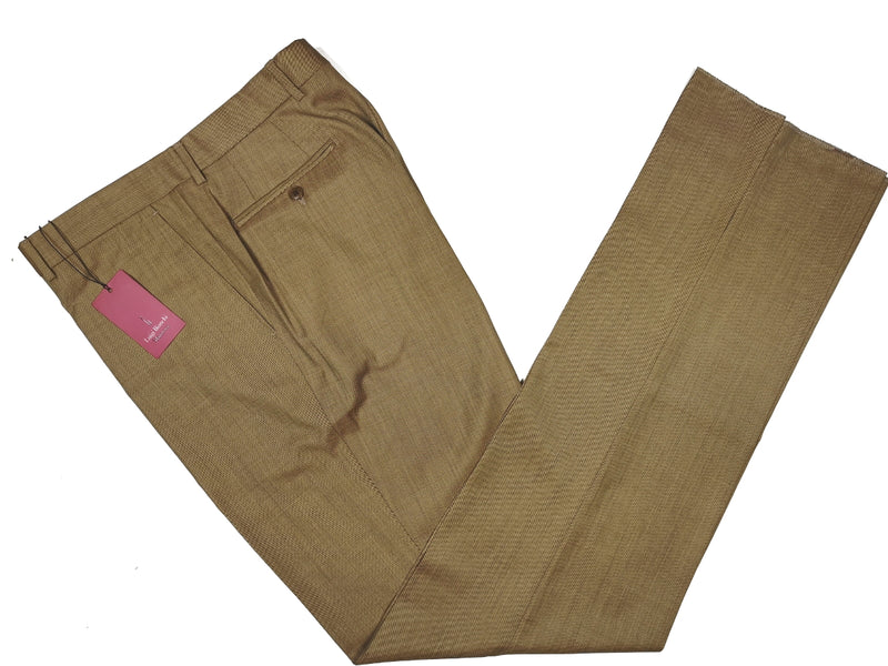 Luigi Bianchi  Trousers 36, Mustard sharkskin Flat front Relaxed fit Wool
