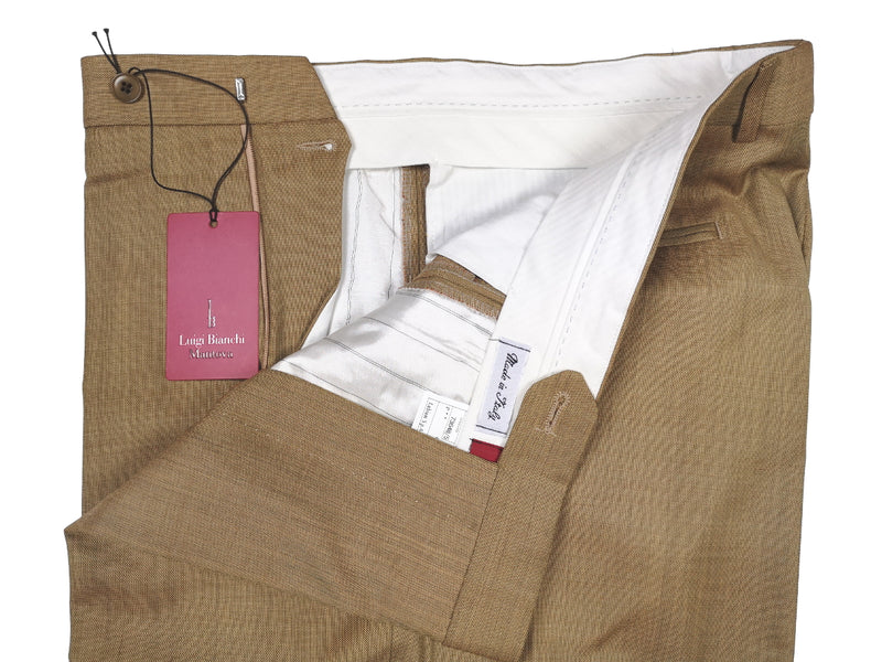 Luigi Bianchi  Trousers 36, Mustard sharkskin Flat front Relaxed fit Wool