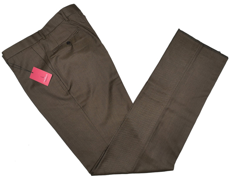 Luigi Bianchi  Trousers 36, Brown sharkskin Flat front Relaxed fit Wool