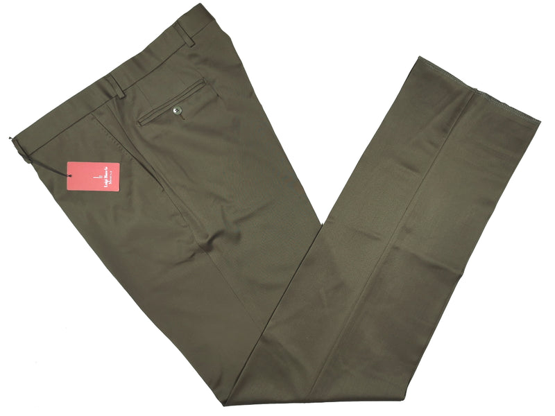 Luigi Bianchi  Trousers 38, Olive green Flat front Relaxed fit Wool