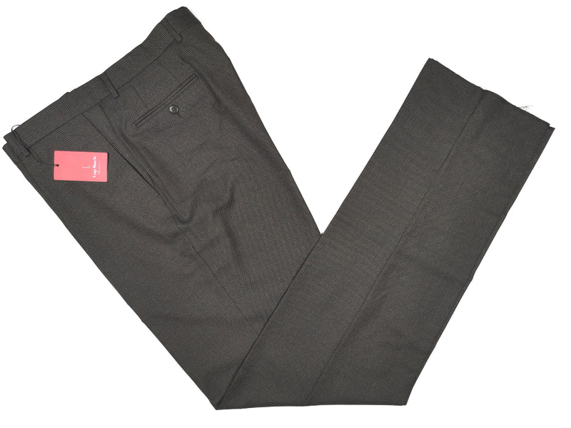 Luigi Bianchi  Trousers 38, Charcoal brown minicheck Flat front Relaxed fit Wool