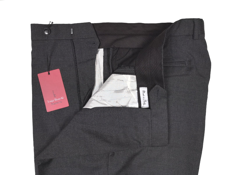 Luigi Bianchi  Trousers 38, Charcoal minicheck Flat front Relaxed fit Wool
