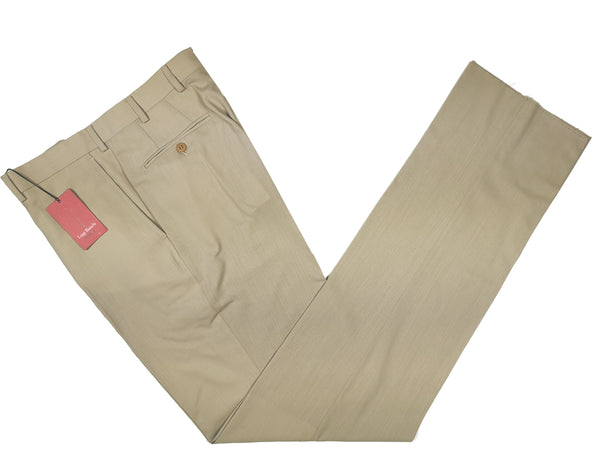 Luigi Bianchi  Trousers 34 Beige sand Flat front Relaxed fit Wool - Tessilotrona