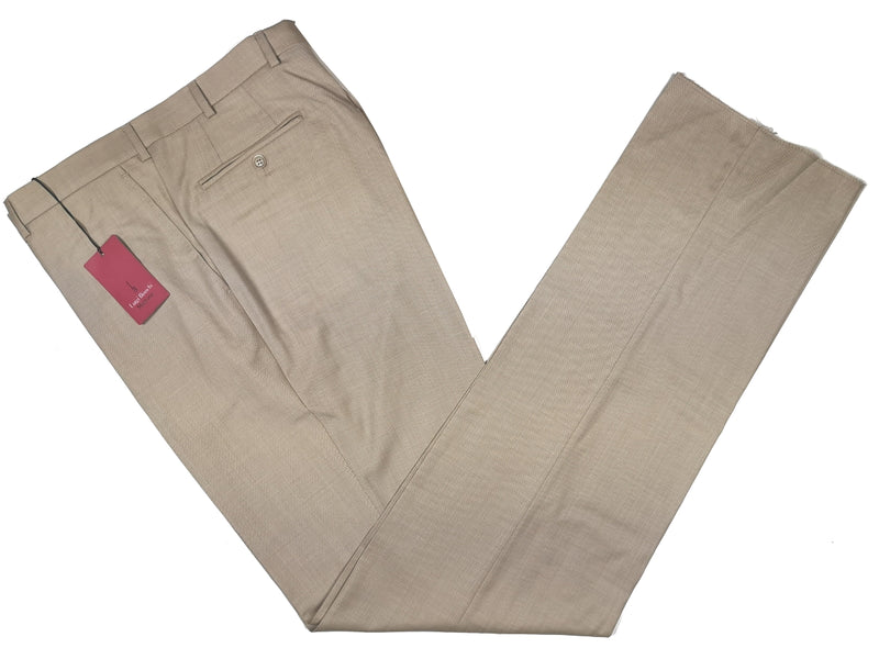 Luigi Bianchi  Trousers 36 Beige melange Flat front Relaxed fit Wool
