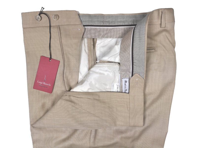 Luigi Bianchi  Trousers 36 Beige melange Flat front Relaxed fit Wool