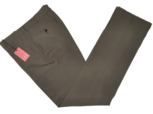 Luigi Bianchi  Trousers 36, Olive-brown Flat front Relaxed fit Wool - Tessilotrona