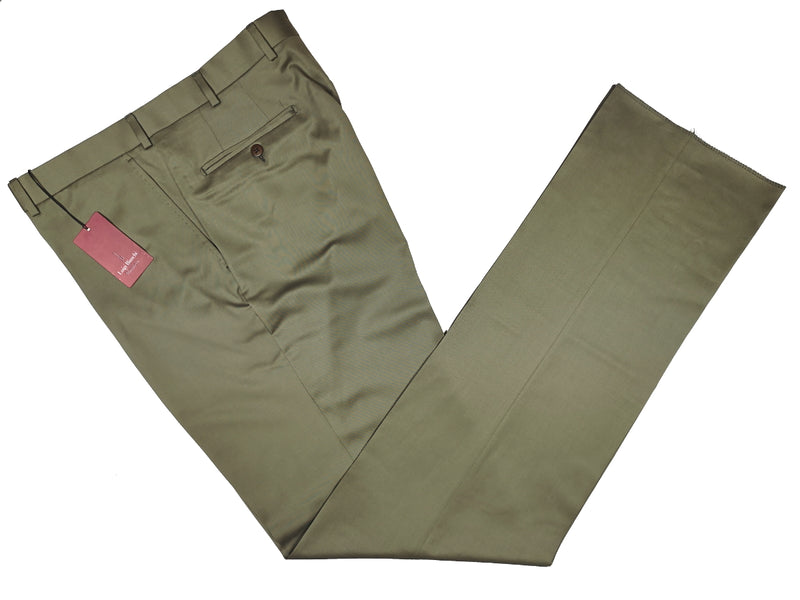 Luigi Bianchi  Trousers 38, Light olive green Flat front Relaxed fit Wool
