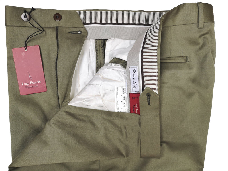 Luigi Bianchi  Trousers 38, Light olive green Flat front Relaxed fit Wool