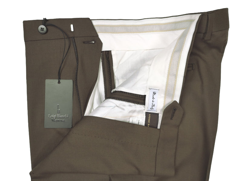 Luigi Bianchi  Trousers 34, Brown Flat front Tailored fit Wool - VBC