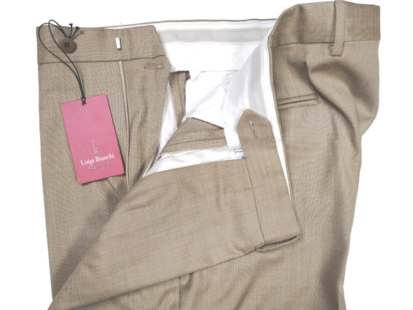 Luigi Bianchi  Trousers 36, Tan m?lange Flat front Tailored fit Wool