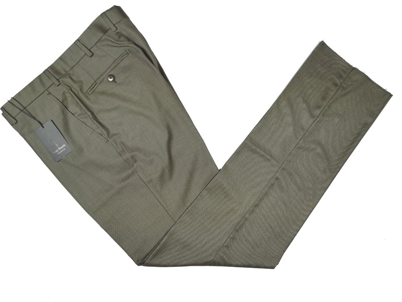 Luigi Bianchi  Trousers 36, Light olive Flat front Tailored fit Wool