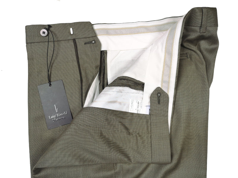 Luigi Bianchi  Trousers 36, Light olive Flat front Tailored fit Wool