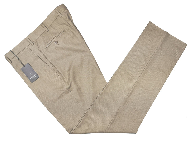 Luigi Bianchi Trousers 38, Light tan Flat front Tailored fit Wool