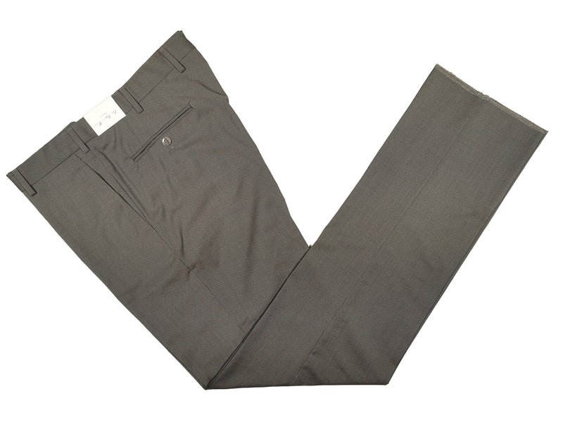Luigi Bianchi  Trousers 34, Taupe mini-plaid Flat front Tailored fit Wool