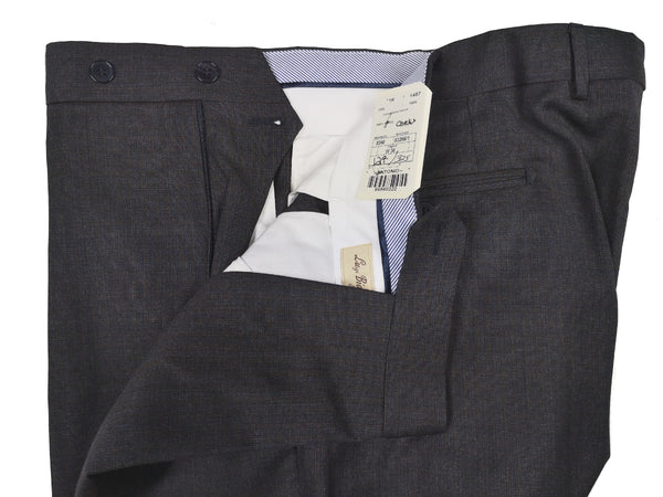 Luigi Bianchi  Trousers 36, Charcoal faint blue/brown plaid Flat front Tailored fit Wool