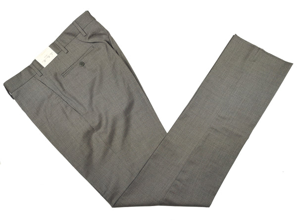 Luigi Bianchi  Trousers 34, Earthy grey with sky & chalk mini-check Flat front Tailored fit Wool
