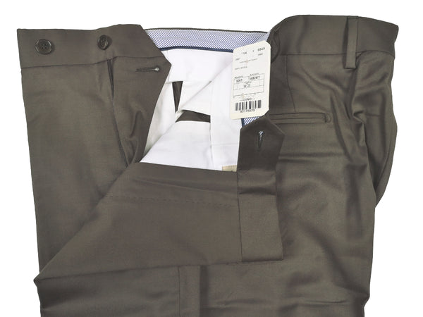 Luigi Bianchi  Trousers 40, Olive green Flat front Tailored fit Wool - Loro Piana