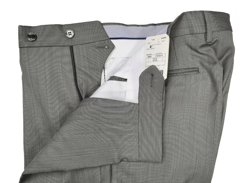 Luigi Bianchi  Trousers 33/34, Medium grey pincord stripe Flat front Slim fit Wool