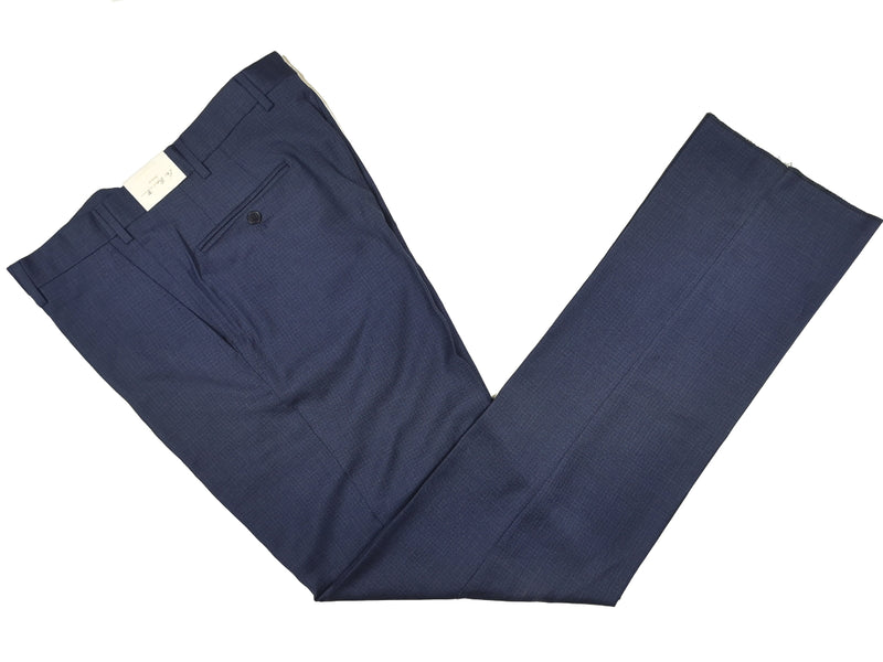 Luigi Bianchi  Trousers 34, Navy subtle mini-check Flat front Tailored fit Wool