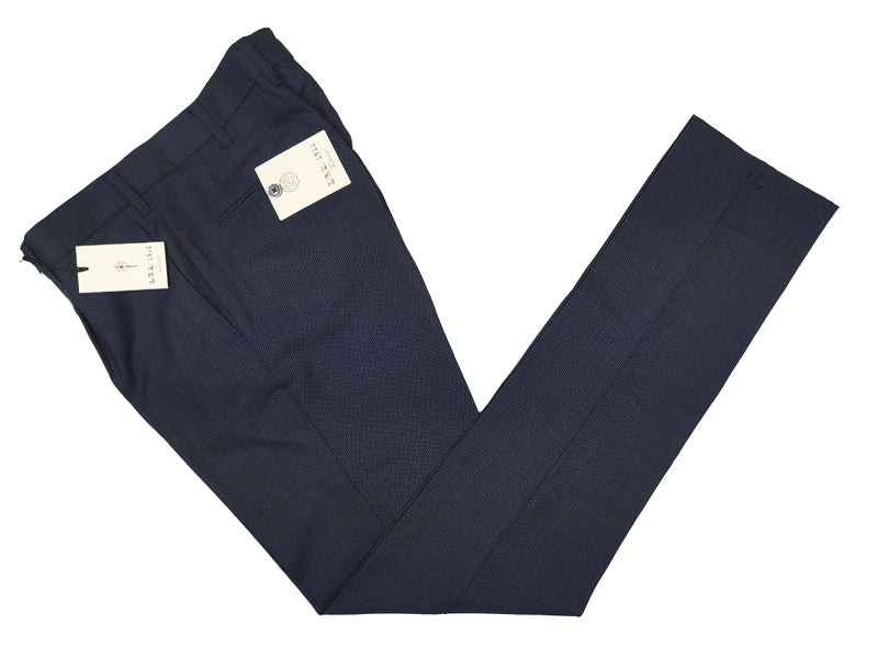 Luigi Bianchi  Trousers 33/34, Dark blue micro-check Pleated front Slim fit Wool